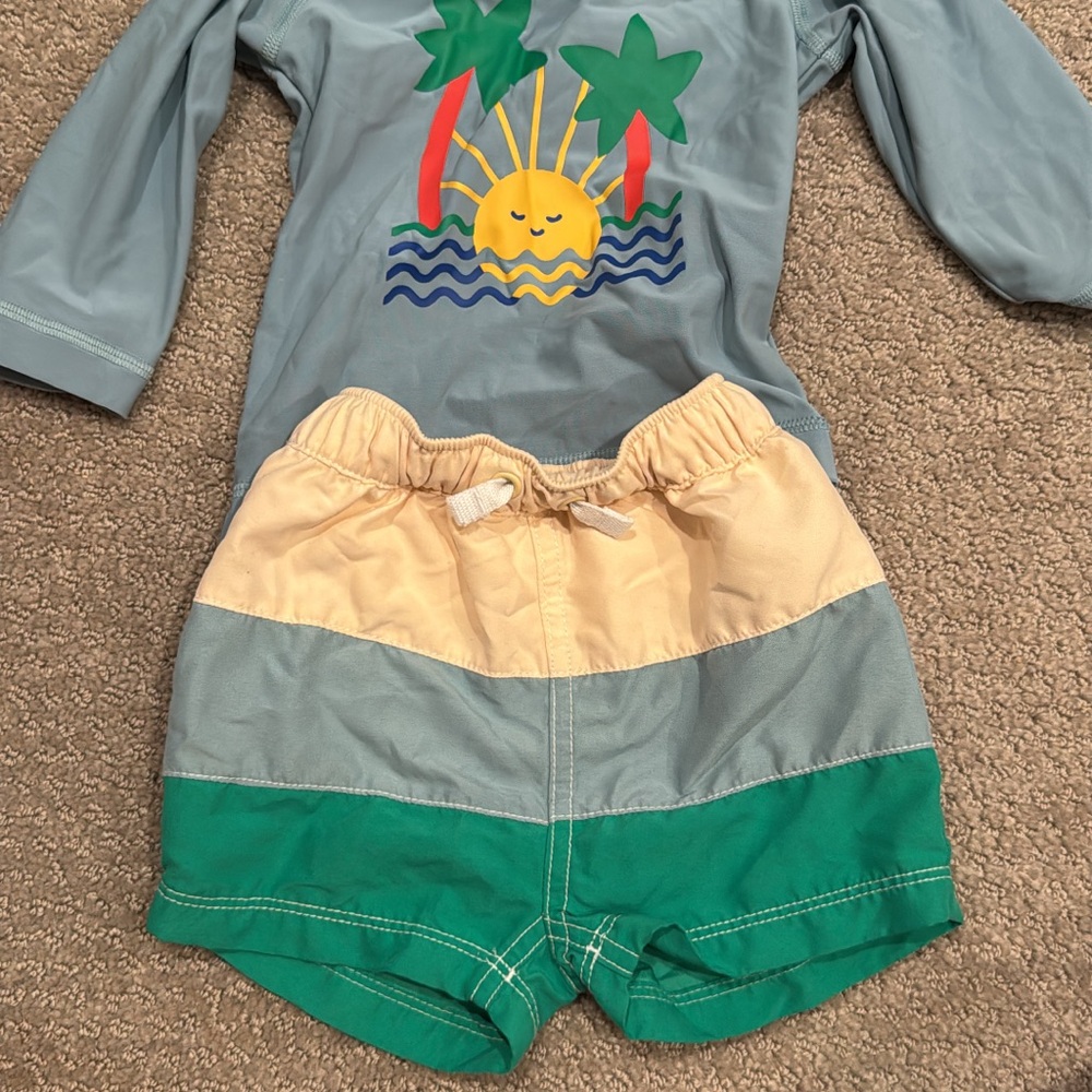 Hanna Andersson Kids Swim Rashguard - Blue and Green
